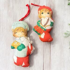 Vintage 1970s Christmas Ornaments Elves Elf 6” Stuffed Decor Boy & Girl